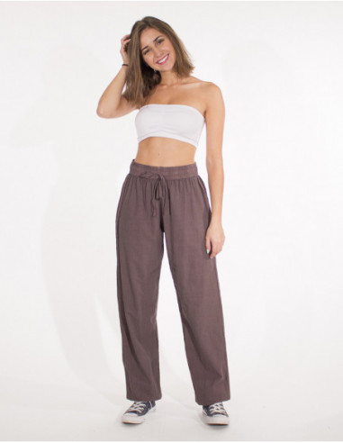 Pantalon basique uni pour l'été en coton taupe