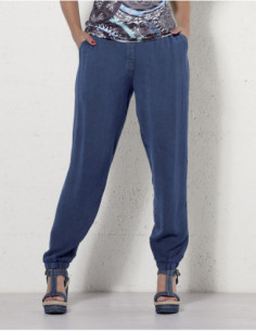 Pantalon carotte basique uni en stone wash bleu