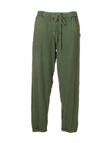 Pantalon d'été avec élastique pour femme effet stone wash kaki