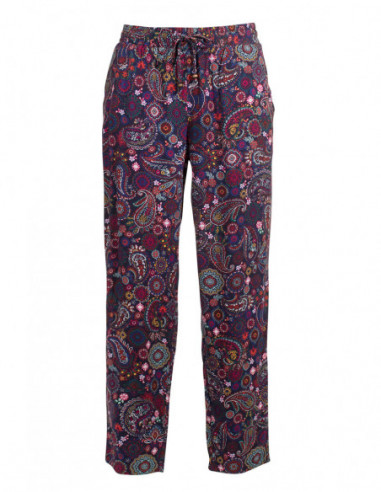 Pantalon bleu marine à motif cachemire indien fluide et léger pour femme