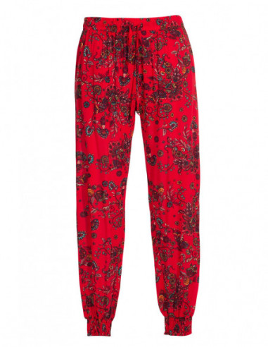 Pantalon d'été à imprimé bohème fleuri rouge et noir