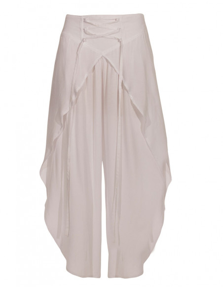 Pantalon femme large effet paréo avec pans blanc