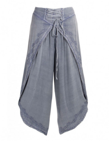Embroidered stonewash wide trousers