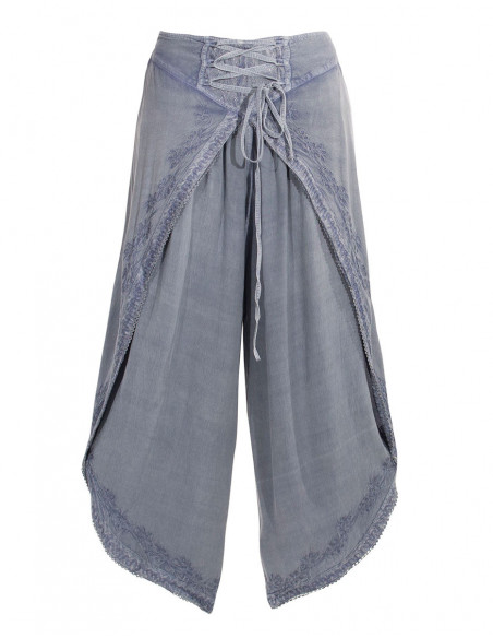 Pantalon paréo large et confortable en stone wash bleu