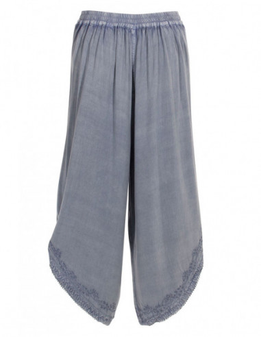Pantalon avec pans large et tendance et ceinture en stone wash bleu