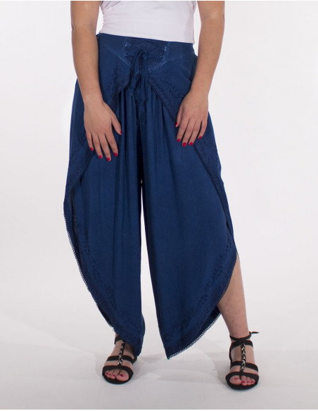 Embroidered stonewash wide trousers