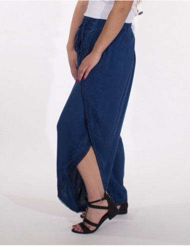 Pantalon paréo large et confortable en stone wash bleu marine