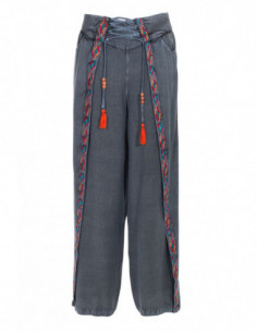Pantalon effet paréo en jean hippie chic bleu 2