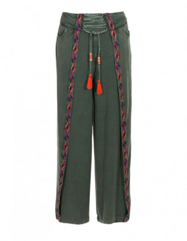 Pantalon effet paréo en jean hippie chic kaki