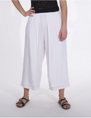 Pantalon femme 3/4 uni blanc coupe large et confortable