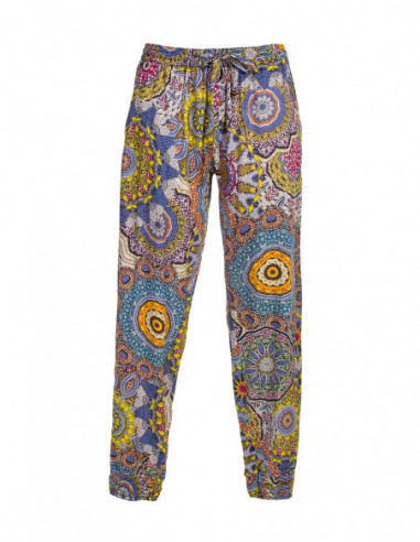 Pantalon droit d'été bariolé baba cool bleu original