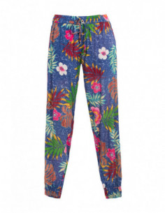 Pantalon d'été noir slim avec élastiques et imprimé tropical fleurs 2