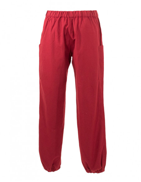 Pantalon pour femme en toile avec fleurs brodées uni rouge