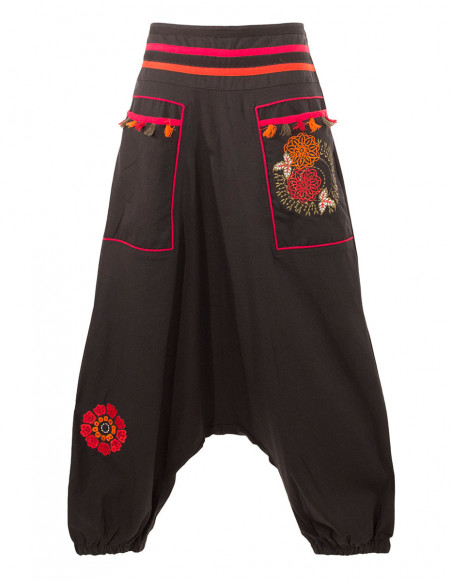 sarouel ethnique fourche basse broderies fleurs