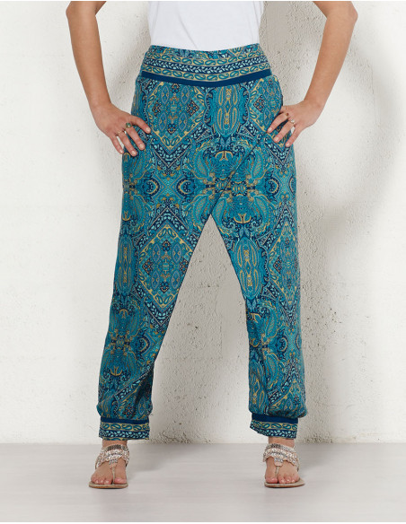 Pantalon original coupe portefeuille à imprimé ethnique pour femme