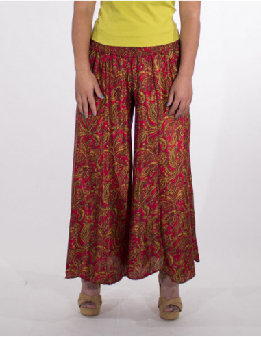 Pantalon extra large motifs cachemires rouge