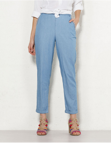 Pantalon droit féminin effet jean avec poches