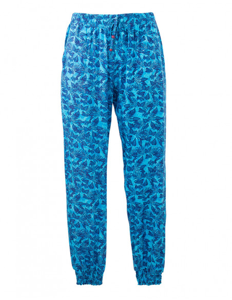 Pantalon élégant d'été pour femme à motifs feuilles bohème bleu