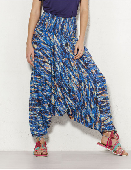Sarouel femme bleu avec motifs