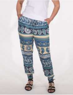 Pantalon d'été femme imprimé original éléphant marron 2