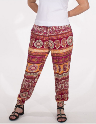 Pantalon d'été femme imprimé original éléphant rouge