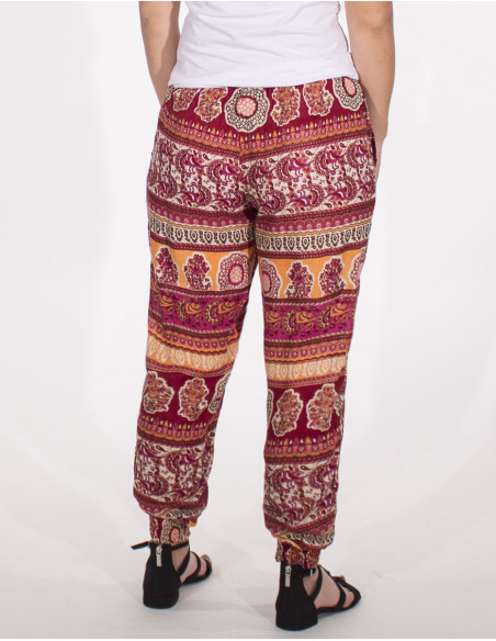 Pantalon ethnique boho chic avec imprimé éléphant rouge