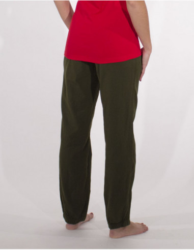 Pantalon droit d'été pour femme uni en coton kaki