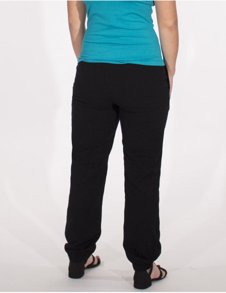 Pantalon droit d'été pour femme uni en coton noir