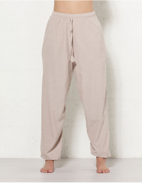 Pantalon basique en coton beige pour femme