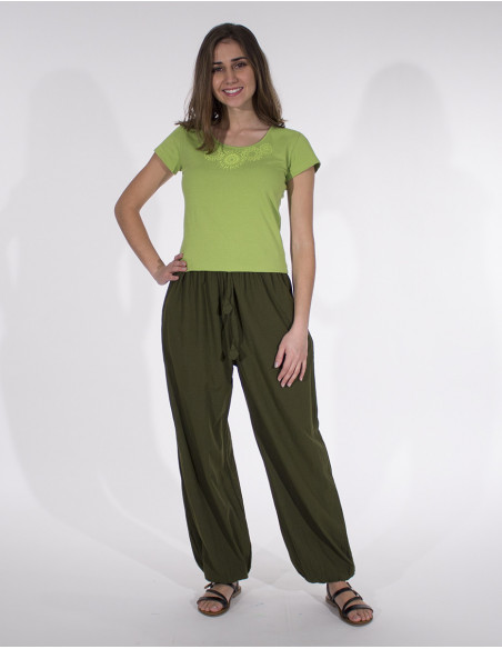 Pantalon en coton style sarouel pour femme ample et uni marron