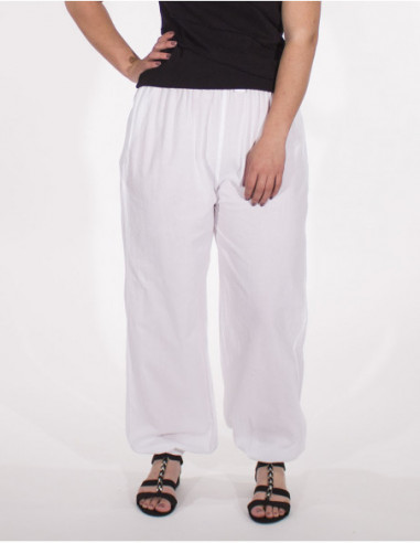 Pantalon large style sarouel pour femme uni blanc