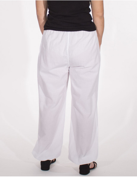 Pantalon large resserré aux chevilles blanc pour femme
