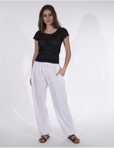 Pantalon large style sarouel pour femme uni blanc
