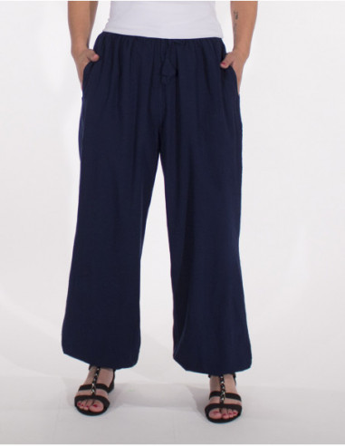 Pantalon large style sarouel pour femme uni bleu marine