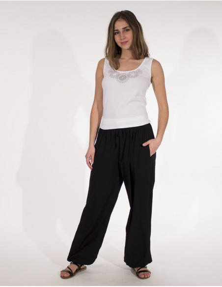 Pantalon en coton style sarouel pour femme ample et uni noir