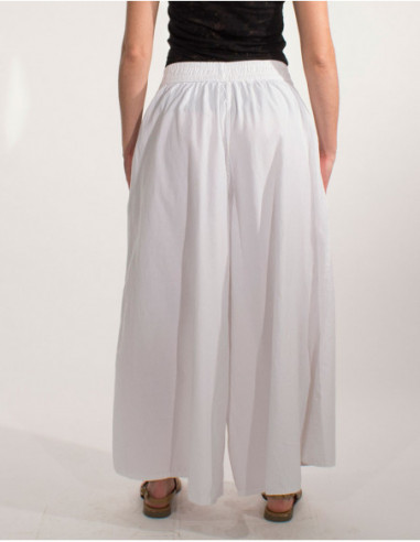 Pantalon très large et confortable en coton pour femme uni blanc