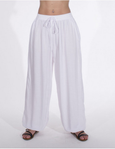 Pantalon sarouel fourche haute blanc pour femme