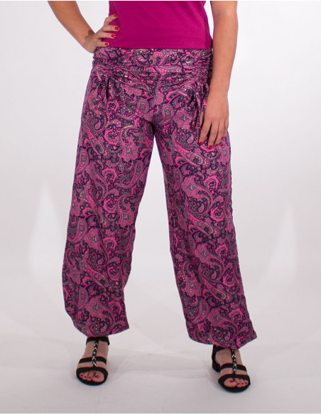 Pantalon ample original imprimé cachemire rose fuchsia pour femme