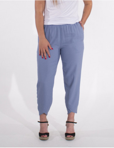Pantalon unie bleu pour femme basique avec poches avant