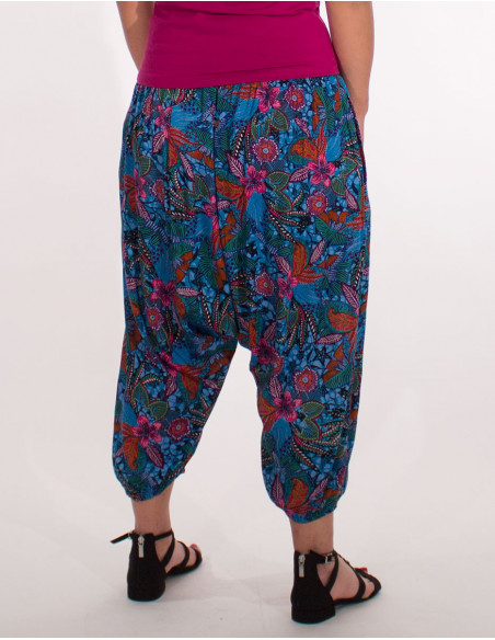 Sarouel femme bleu léger et court hippie chic