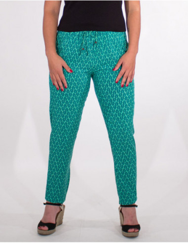 Pantalon fluide et droit d'été pour femme à imprimé géométrique vert menthe