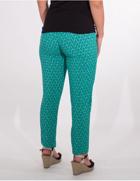 Pantalon d'été fluide motif géométrique original vert menthe