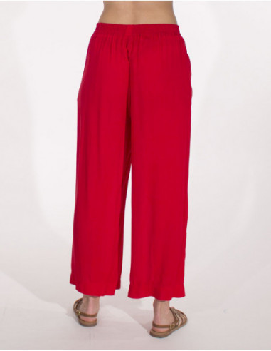 Pantacourt d'été pour femme rouge avec poches coupe large et confortable