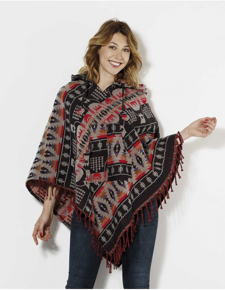 poncho chaud avec franges ethnique