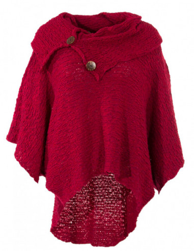 Pull poncho manche chauve souris rouge bordeaux