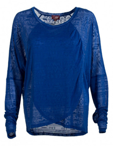 Pull chauve-souris tissu brodé transparent bleu