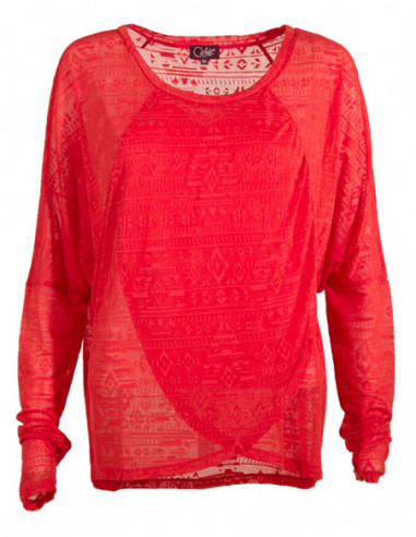 Pull chauve-souris tissu brodé transparent corail