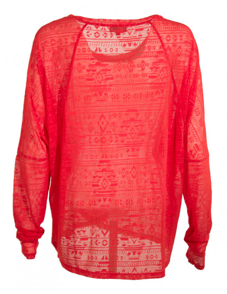 Dos de pull chauve-souris tissu brodé transparent corail