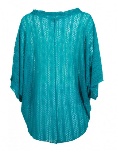 Dos de pull poncho en maille pour l'automne bleu pétrole