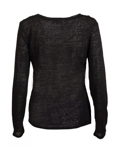 Dos de pull léger féminin ajouré uni noir